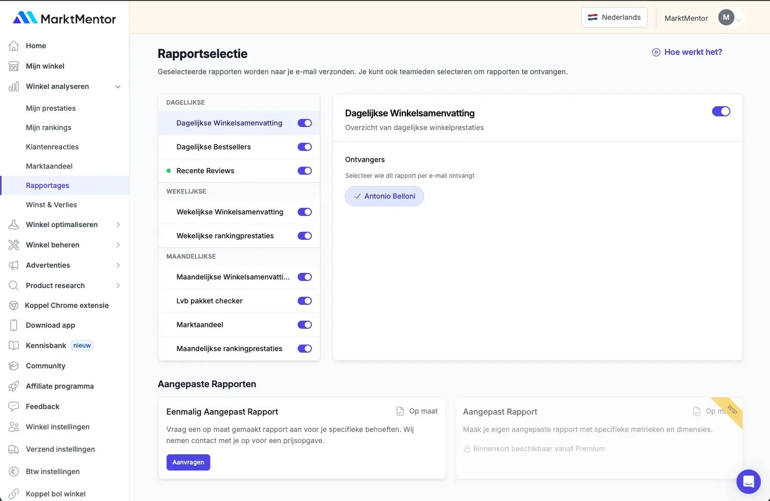 MarktMentor Rapportages screenshot