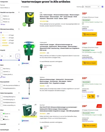 Bij groene marterverjagers krijgen wij een subgroep van producten te zien