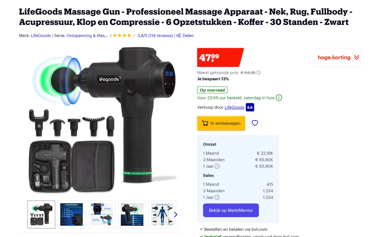 MarktMentor Chrome Extensie Massage Gun screenshot