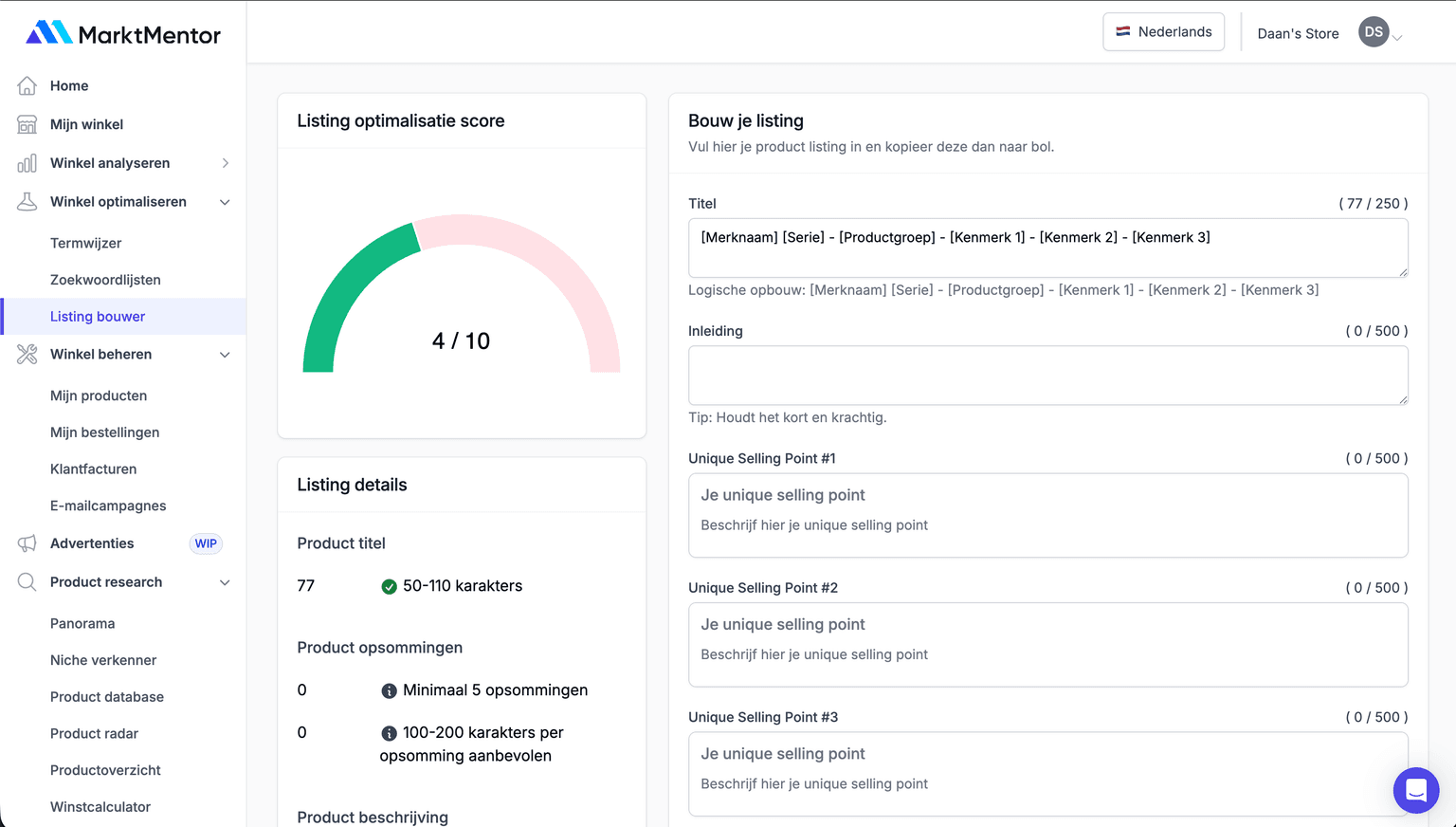 MarktMentor Listing Bouwer screenshot
