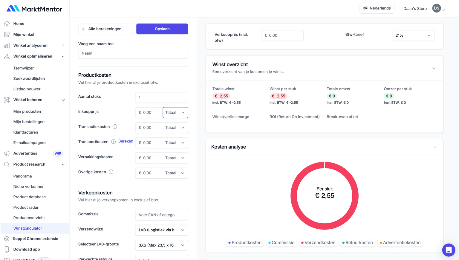 MarktMentor Winstcalculator screenshot